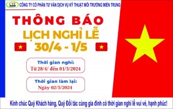 THÔNG BÁO LỊCH NGHỈ LỄ CHIẾN THẮNG 30/4 và QUỐC TẾ LAO ĐỘNG 1/5 NĂM 2024